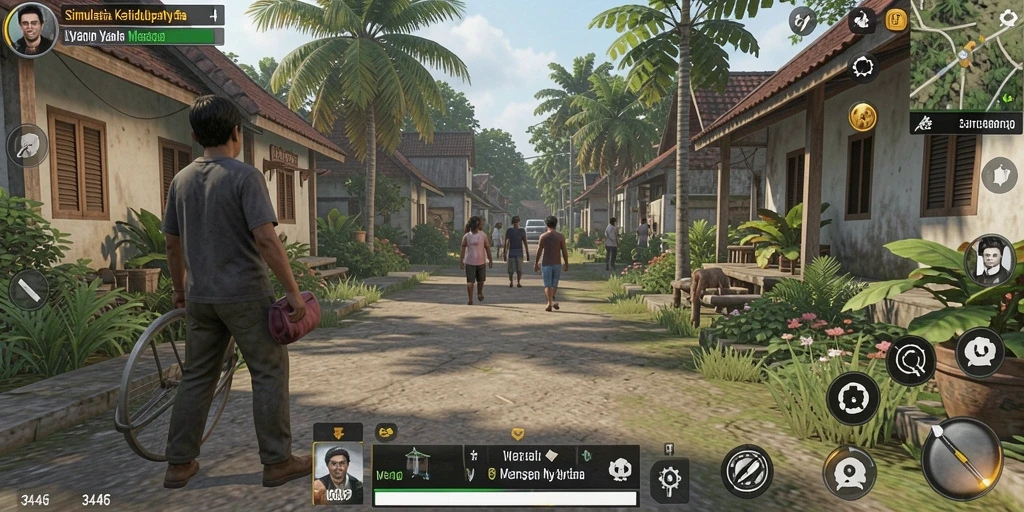 Tampilan gameplay menarik dalam <strong>3446</strong> yang menampilkan berbagai aktivitas sehari-hari.
