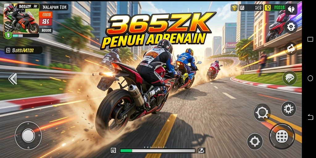 Tampilan gameplay seru balapan motor dalam 365ZK.