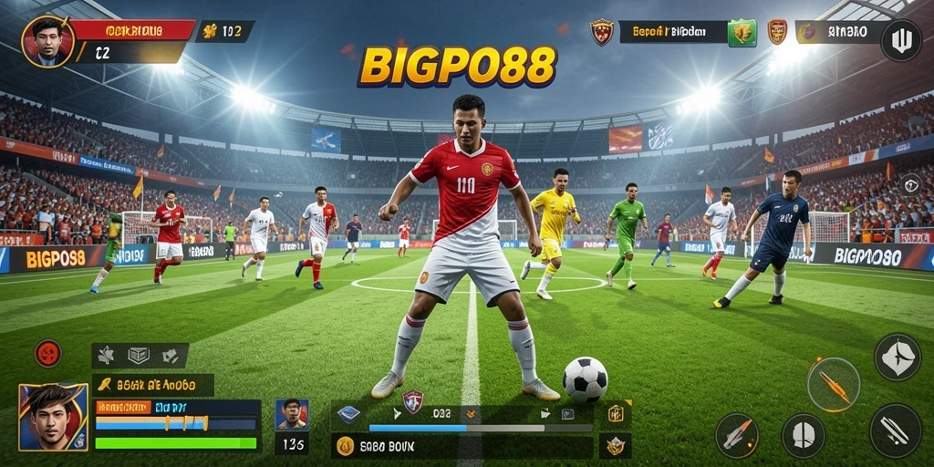Tampilan gameplay mendebarkan dari BIGPO88 di lapangan sepak bola.