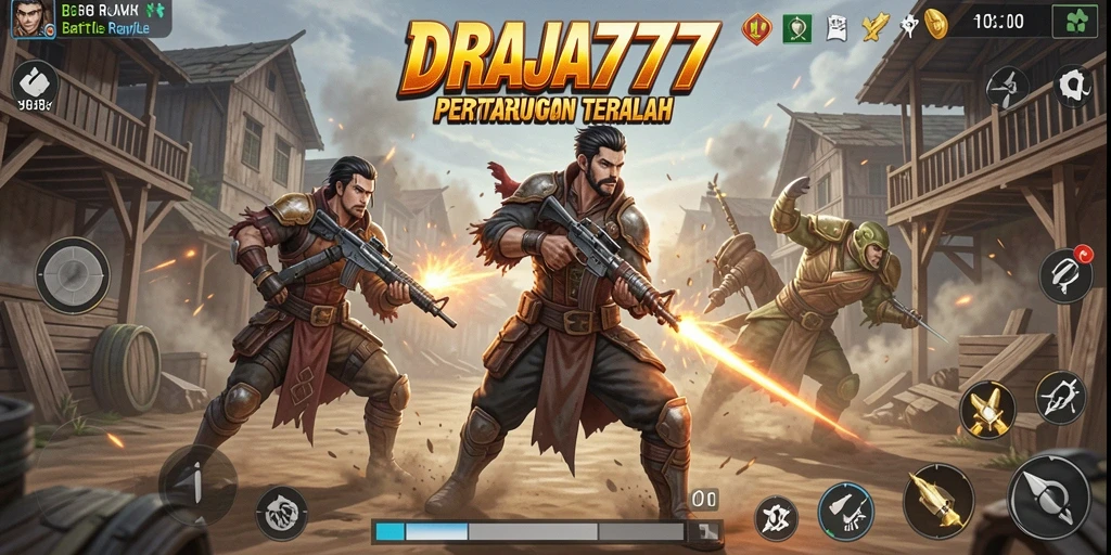 Tampilan mendebarkan dari permainan DRAJA777 dalam mode Battle Royale.