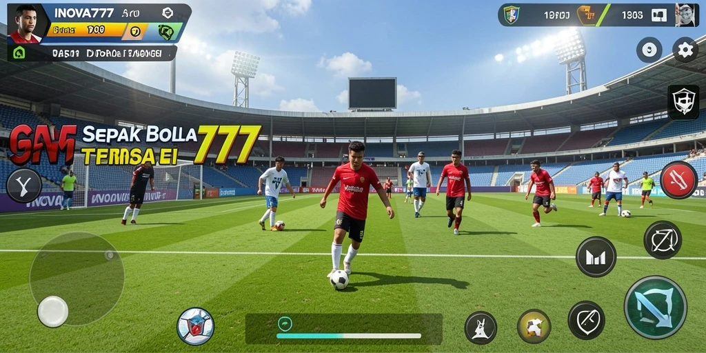Tampilan gameplay seru dari INOVA777 yang menampilkan aksi di lapangan sepak bola.