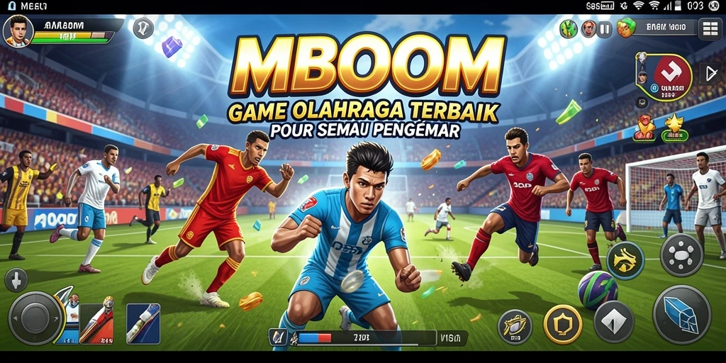 Screenshot utama MBOOM yang menampilkan aksi pertandingan olahraga.