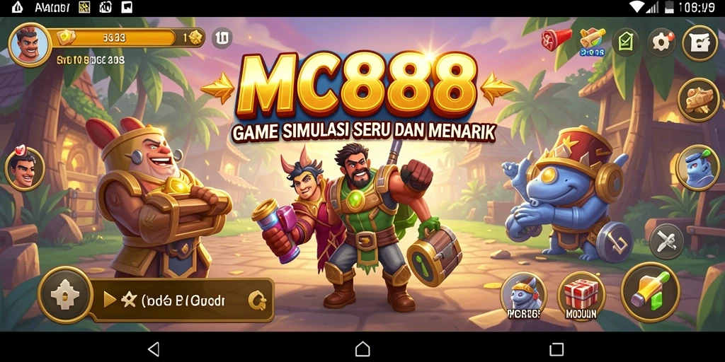 Screenshot utama MC888 menampilkan gameplay simulasi yang dinamis.
