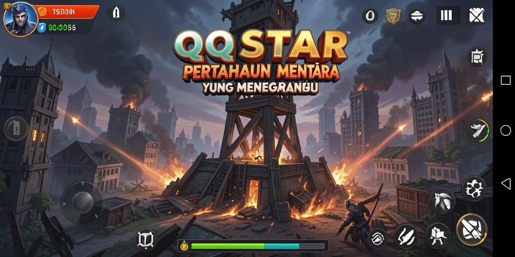 Screenshot gameplay QQSTAR menampilkan strategi menara yang mendebarkan.