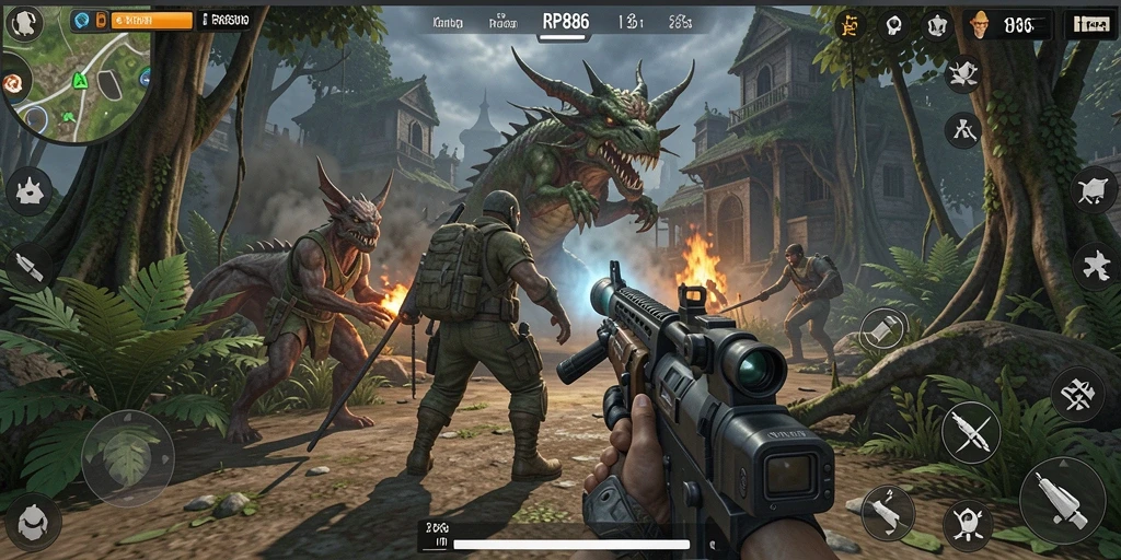 Tampilan gameplay intens dan grafis yang menakjubkan di RP886.