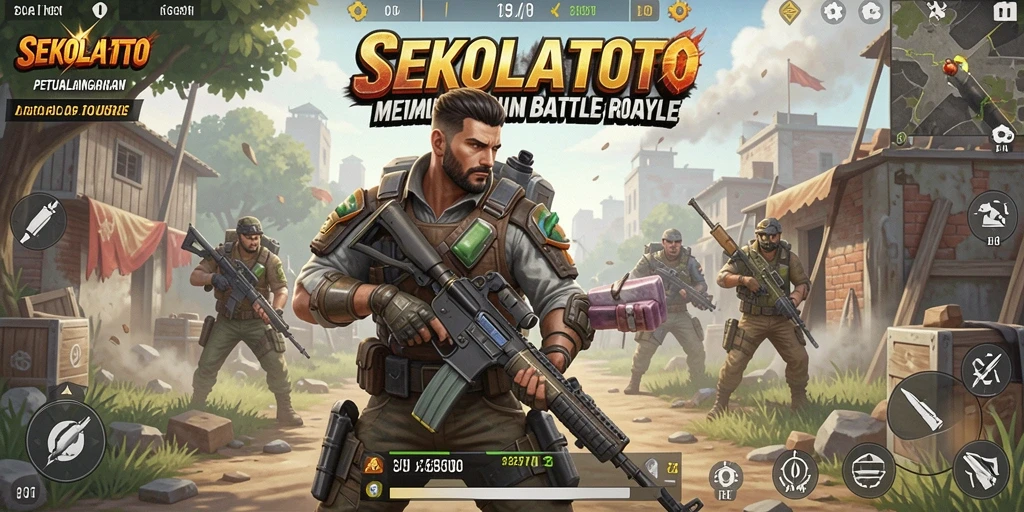 Tampilan strategi seru dalam gameplay Battle Royale SEKOLAHTOTO.